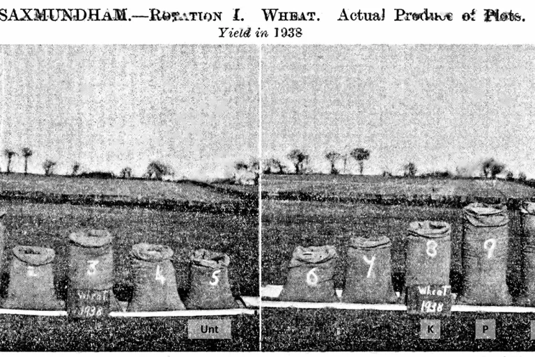 1938 photo of demo to farmers of Saxmundham trial results
