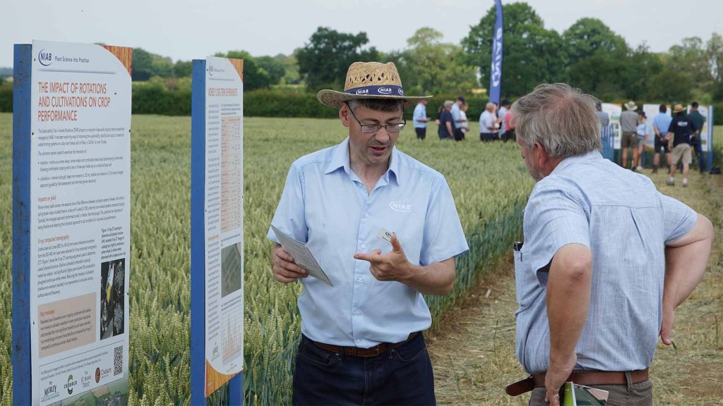 David Butler in discussion with Nathan Morris, Niab Farming Systems and Soils Specialist
