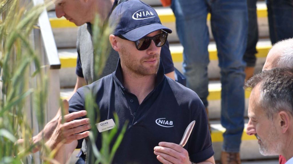 Joe Martlew, Niab, talking to farmers at Cereals in 2025